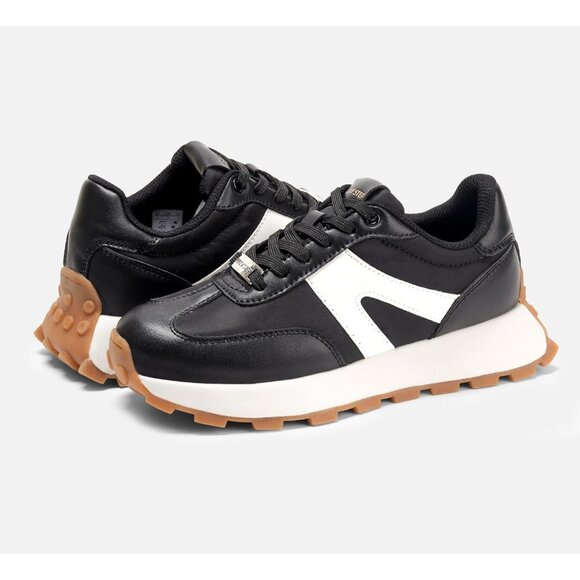 Lucky Step Women Black Retro Classic Trainers Casual Lace up Stylish Sneakers - Picture 5 of 9